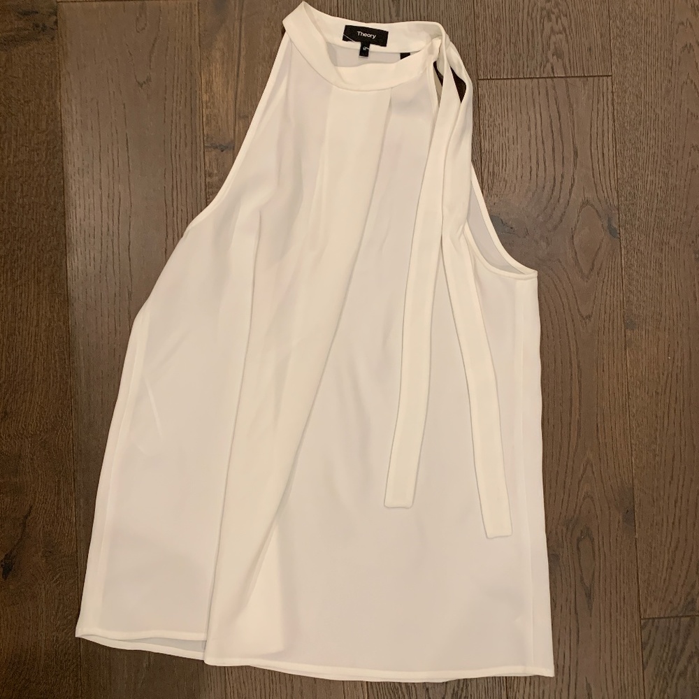 Theory M White Tie Neck Blouse